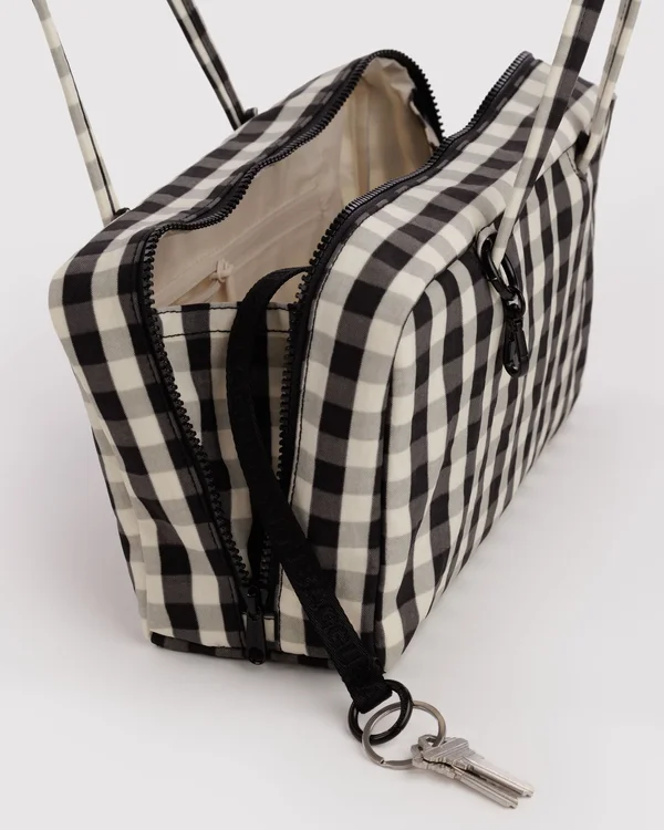 Nylon Bowler Bag - Black And Cream Gingham - Size: OS