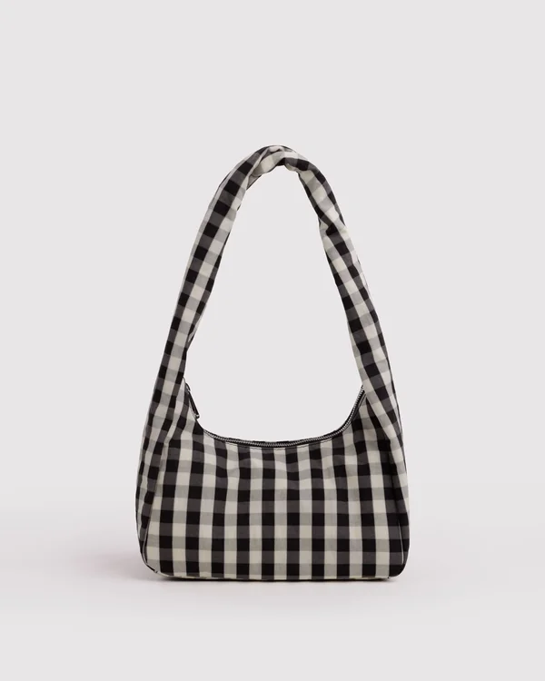 Small Nylon Meringue Bag - Black And Cream Gingham - Material: heavyweight-nylon