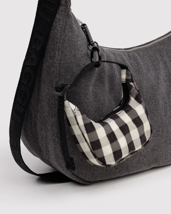 Crescent Bag Charm - Black And Cream Gingham - Material: heavyweight-nylon