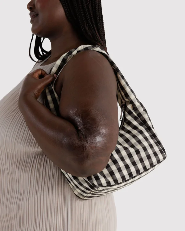 Small Nylon Meringue Bag - Black And Cream Gingham - Material: heavyweight-nylon