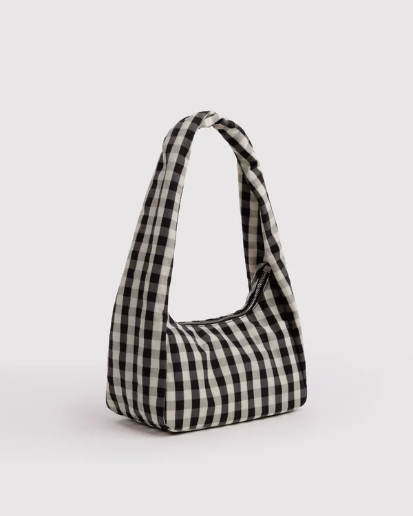 Small Nylon Meringue Bag - Black And Cream Gingham - Material: heavyweight-nylon