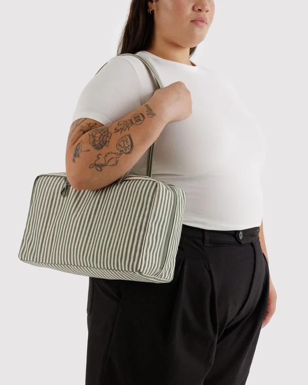 Medium Nylon Bowler Bag - Sage Stripe - Material: heavyweight-nylon