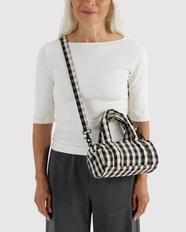 Small Nylon Duffle Bag - Black And Cream Gingham - Material: heavyweight-nylon