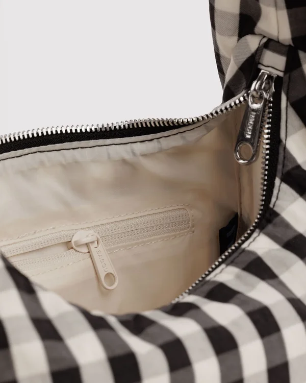 Small Nylon Meringue Bag - Black And Cream Gingham - Material: heavyweight-nylon