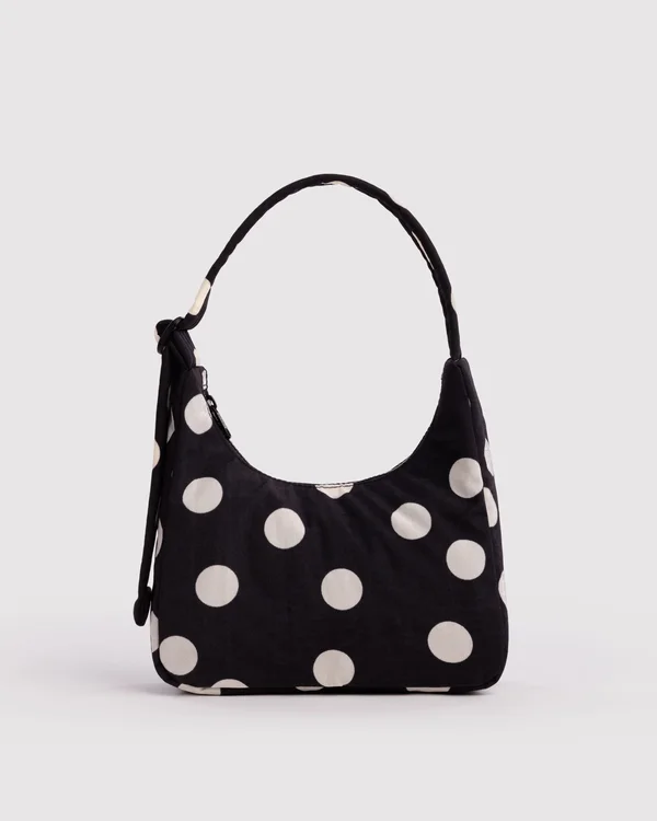 Mini Nylon Shoulder Bag - Black And Cream Polka Dot